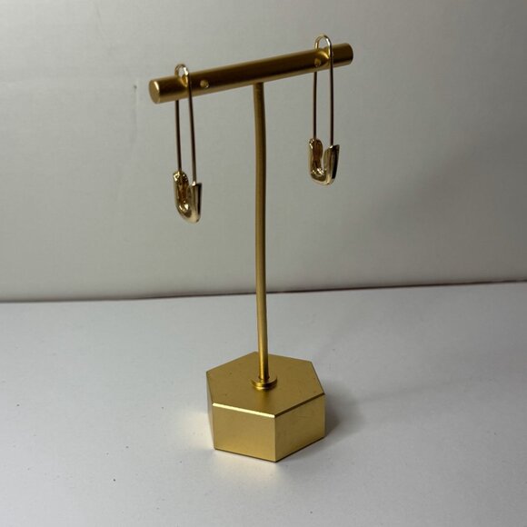 Gold Safety Pin Earrings Surgical Steel NWT - Picture 4 of 4